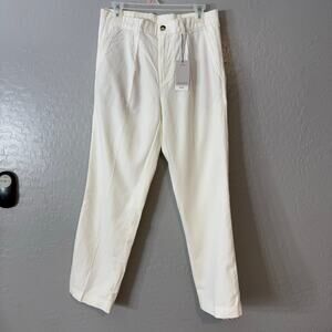 MANGO MAN Cotton Lyocell Pleated Trousers Off White, 30